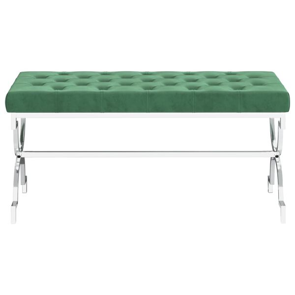 vidaXL Ławka, 99 cm, ciemnozielona, aksamit i stal nierdzewna