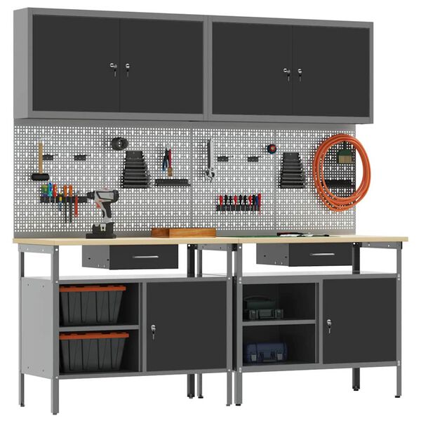 vidaXL Zestaw stołu warsztatowego 8 pcs Czarny 200 x 55 x 200 cm Stal