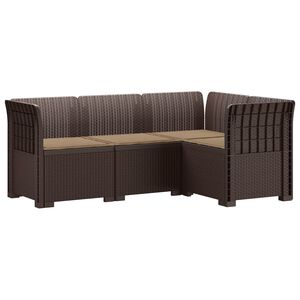 vidaXL Ogr&oacute;d Sofa 4-osobowa z poduszkami Wygląd Rattanu PP brązowy
