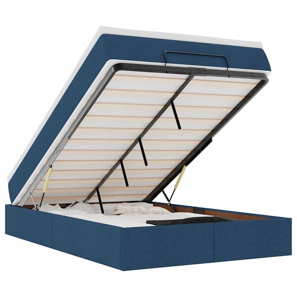 vidaXL Rama ł&oacute;żka otomana z materacem, niebieska, 120x190 cm, tkanina