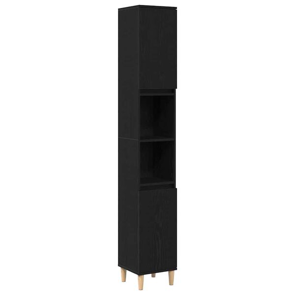 vidaXL Szafka Łazienkowa z p&oacute;łką Czarny Dąb 30 x 30 x 190 cm