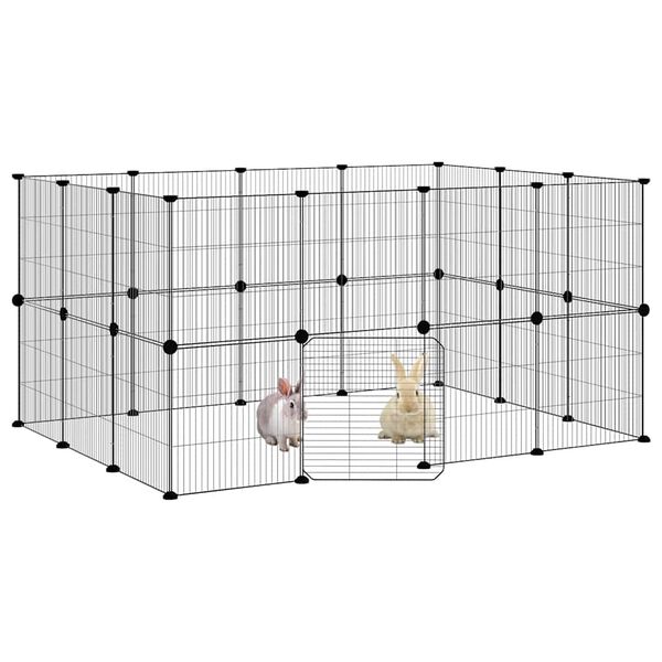 vidaXL Klatka dla zwierząt z bramką, 28 paneli, czarna, 35x35 cm, stal