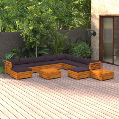 vidaXL 12-cz. zestaw wypoczynkowy do ogrodu, z poduszkami, lita akacja