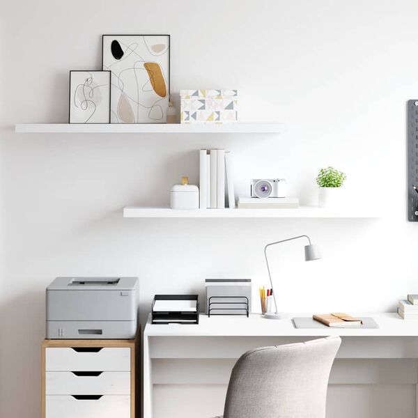 vidaXL P&oacute;łki ścienne 2 szt., białe, 120x23,5x3,8 cm, MDF