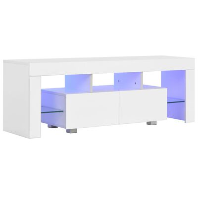 vidaXL Szafka pod TV ze światłem LED, błyszcząca, biała, 130x35x45cm