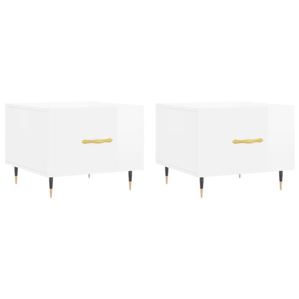 vidaXL Stoliki kawowe, 2 szt., białe z połyskiem, 50x50x40 cm