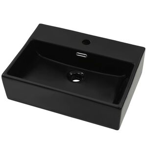 vidaXL Umywalka ceramiczna z otworem na kran, 51,5x38,5x15 cm, czarna