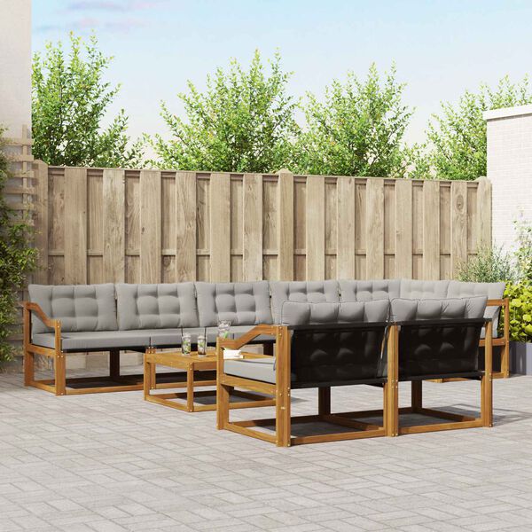 vidaXL Zestaw sof na zewnątrz z poduszką 9 pcs Naturalny i Jasny Szary