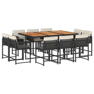 vidaXL 11-cz. zestaw mebli do ogrodu, z poduszkami, czarny rattan PE