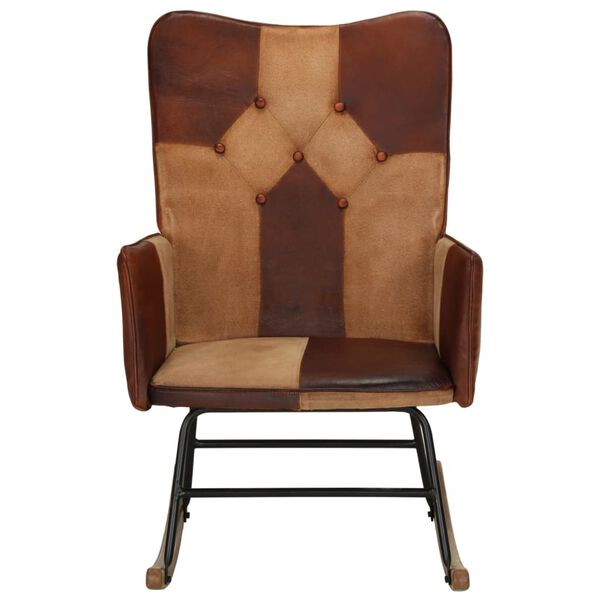 vidaXL Fotel bujany, brązowy, skóra naturalna i płótno