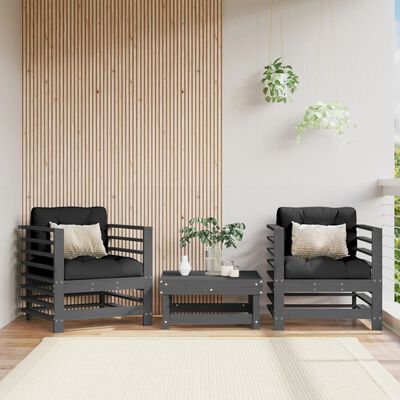 vidaXL Fotele ogrodowe z poduszkami, 2 szt, szare, lite drewno sosnowe