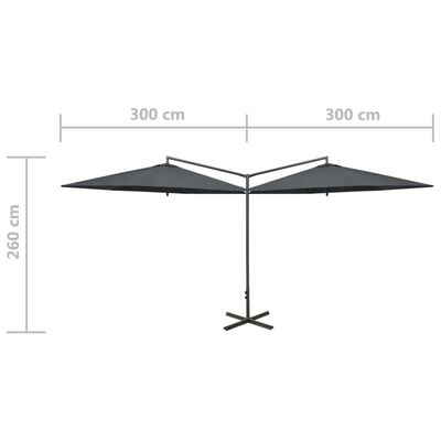 vidaXL Podwójny parasol na stalowym słupku, antracytowy, 600 cm