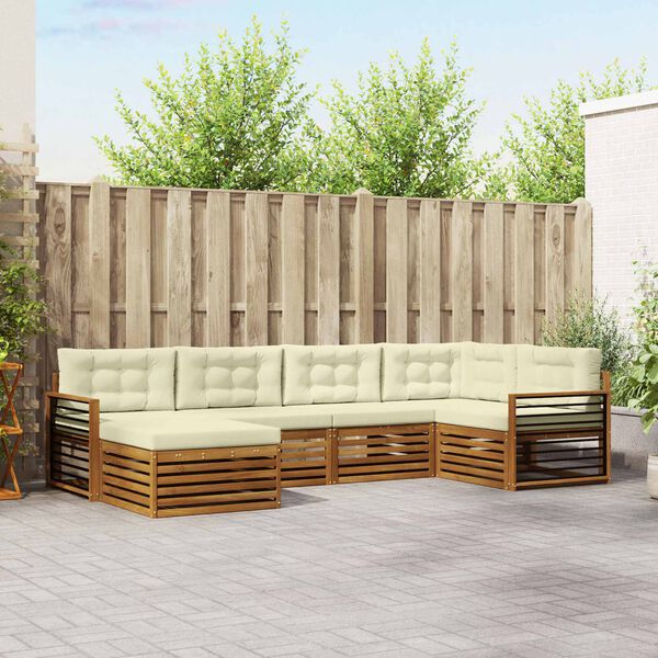 vidaXL Zestaw sof na zewnątrz z poduszką 6 pcs Naturalny i Kremowy