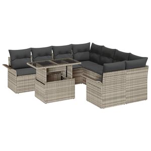 vidaXL Zestaw Sof na Ogr&oacute;d z poduszką 9 pcs Jasnoszary Rattan poli