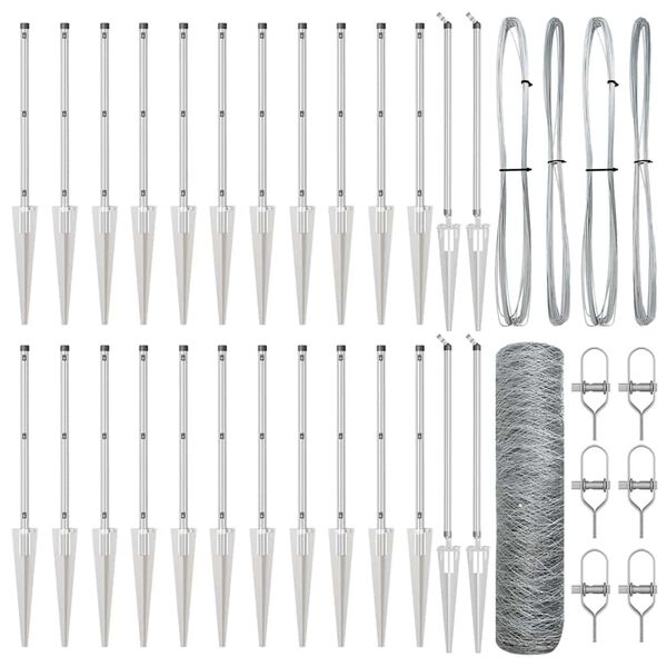 vidaXL Słupek ogrodzeniowy. Srebrny 50 x 0,6 m (siatka 50 mm) Stal