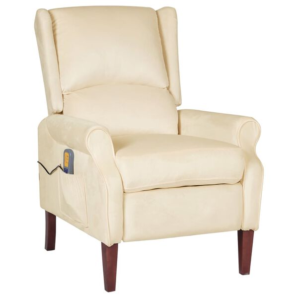 vidaXL Rozkładany fotel masujący, kremowy, obity aksamitem