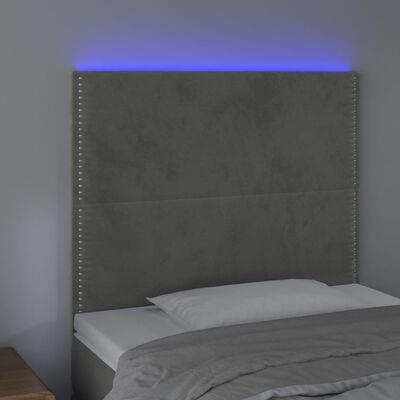 vidaXL Zagłówek do łóżka z LED, jasnoszary, 100x5x118/128 cm, aksamit