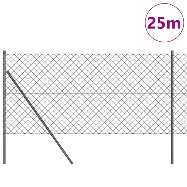 vidaXL Ogrodzenie z ogniw ze słupkami Szary 1.2 x 25 m Stal