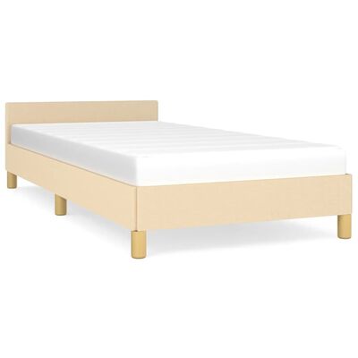 vidaXL Rama łóżka z zagłówkiem, kremowa, 90x190 cm, obita tkaniną