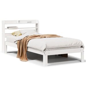 vidaXL Rama ł&oacute;żka z wezgłowiem, biała, 75x190 cm, lite drewno sosnowe