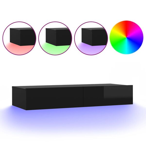vidaXL Szafka pod TV z LED, czarna z połyskiem, 90x35x15,5 cm