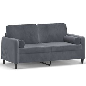 vidaXL 2-osobowa sofa z poduszkami, ciemnoszara, 140 cm, aksamit