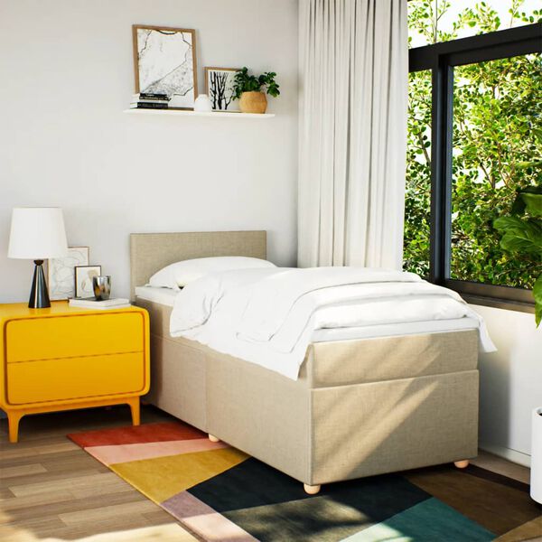 vidaXL Ł&oacute;żko kontynentalne z materacem, kremowe, tkanina, 90x190 cm