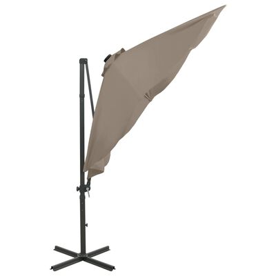 vidaXL Parasol wiszący z lampkami LED i słupkiem, kolor taupe, 300 cm