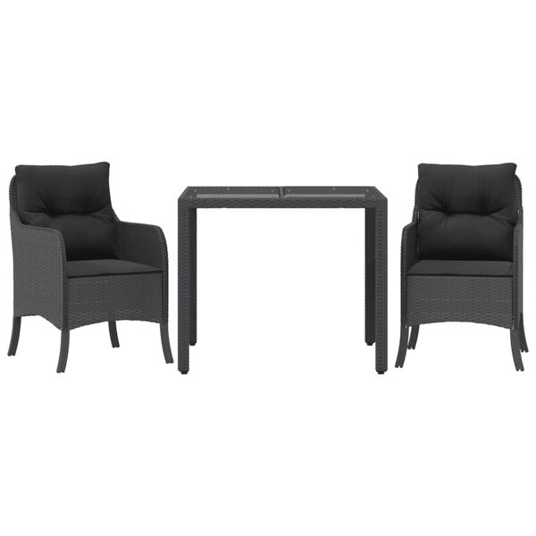 vidaXL 3-cz. zestaw mebli ogrodowych z poduszkami, czarny, rattan PE