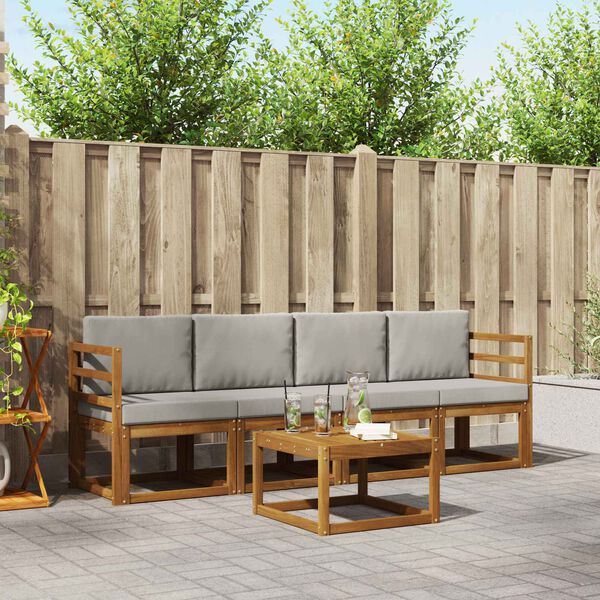 vidaXL Zestaw sof na zewnątrz z poduszką 5 pcs Naturalny i Jasny Szary