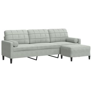 vidaXL 3-osobowa sofa z podn&oacute;żkiem, jasnoszary, 210 cm, aksamit