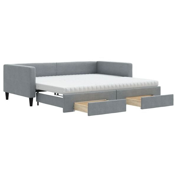 vidaXL Sofa rozsuwana z szufladami, jasnoszara, 100x200 cm, tkanina