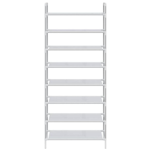 vidaXL Stojak na buty z 8 p&oacute;łkami, metal i wł&oacute;knina, srebrny