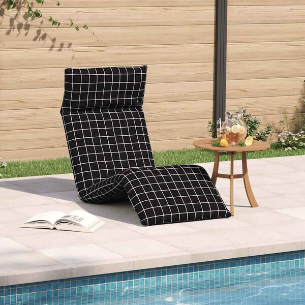 vidaXL Leżak składany czarny wz&oacute;r w kratkę 175x54x8,5cm tkanina Oxford