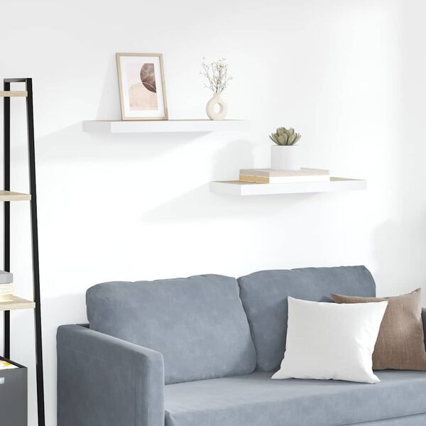 vidaXL P&oacute;łki ścienne, 2 szt., dębowo-białe, 60x23,5x3,8 cm, MDF