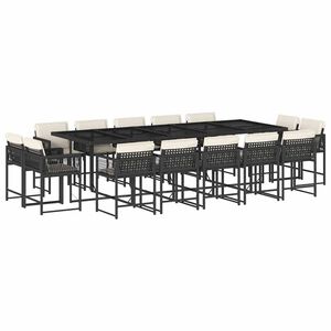 vidaXL 15-cz. zestaw mebli ogrodowych z poduszkami, czarny, rattan PE