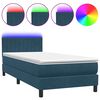 vidaXL Ł&oacute;żko kontynentalne z materacem i LED, ciemnoniebieskie, 100x220 cm