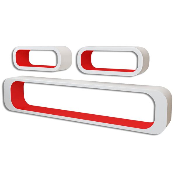 Wiszące p&oacute;łki-kostki na książki/DVD z MDF, 3 szt., biało-czerwone