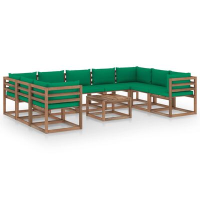 vidaXL 10-cz. zestaw wypoczynkowy do ogrodu, zielone poduszki