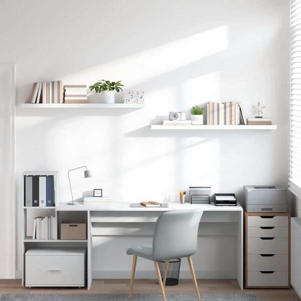 vidaXL P&oacute;łki ścienne 2 szt., wysoki połysk, biel, 120x23,5x3,8 cm, MDF