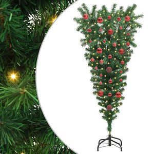 vidaXL Odwr&oacute;cone sztuczne oświetlone choinka z zestawem bombek 120 cm