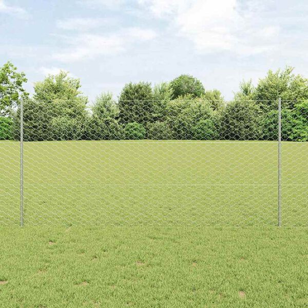 vidaXL Ogrodzenie z słupkiem Srebrny 1,2 x 25 m Stal