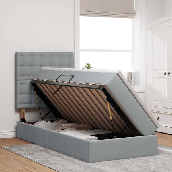 vidaXL Ł&oacute;żko z miejscem na przechowywanie i LED Jasnoszary Poliester