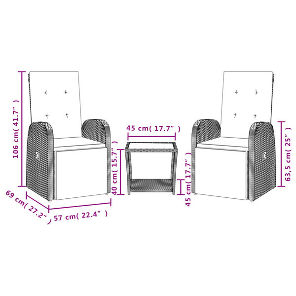 vidaXL 3-cz. zestaw mebli ogrodowych z poduszkami, szary rattan PE