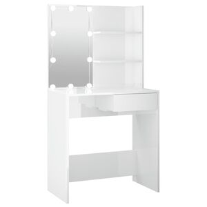 vidaXL Toaletka z oświetleniem LED, biała, połysk, 74,5x40x141 cm