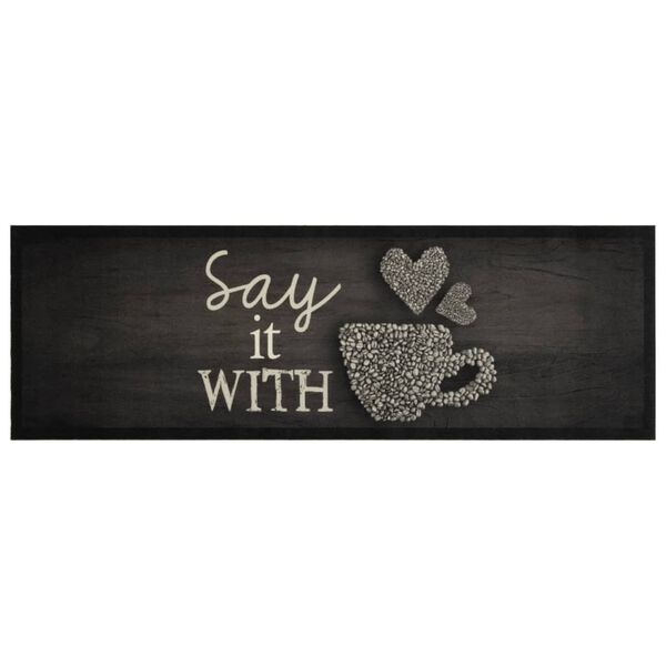 vidaXL Dywanik kuchenny z motywem kubka, czarny, 60x180 cm, aksamitny