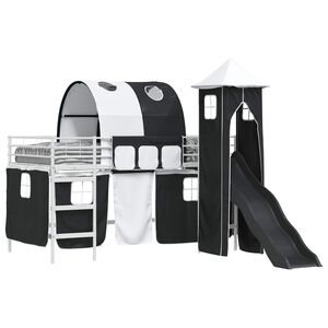 vidaXL Ł&oacute;żko piętrowe dla dzieci Biały i czarny 107 x 200 cm Metal