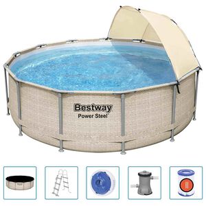 Bestway Basen Power Steel z akcesoriami i daszkiem, 396x107 cm