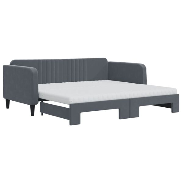 vidaXL Sofa rozsuwana z materacami, ciemnoszara, 90x190 cm, aksamit