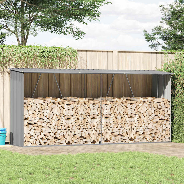 vidaXL Wiata na drewno, stal galwanizowana, 330 x 84 x 152 cm, szara